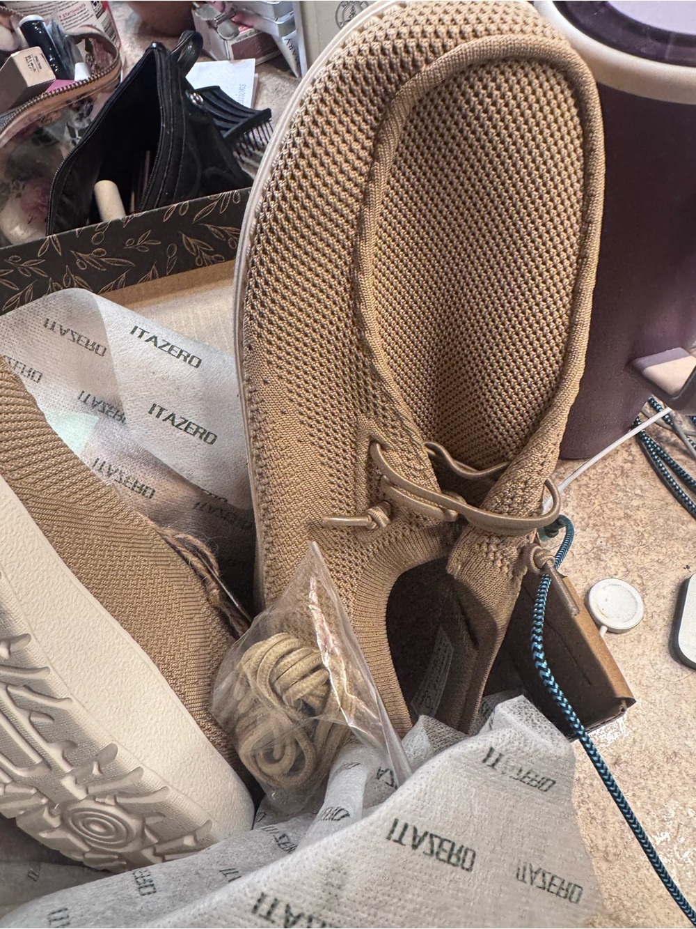 Women's Knit Slip-On Sneakers in Tan